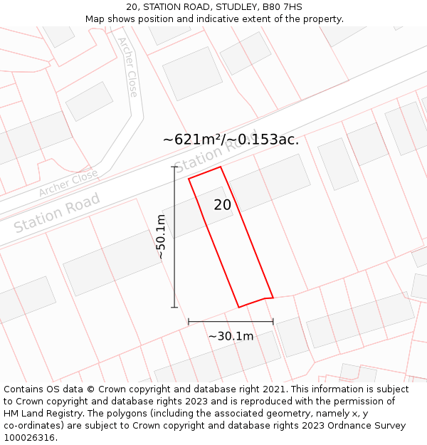 20, STATION ROAD, STUDLEY, B80 7HS: Plot and title map