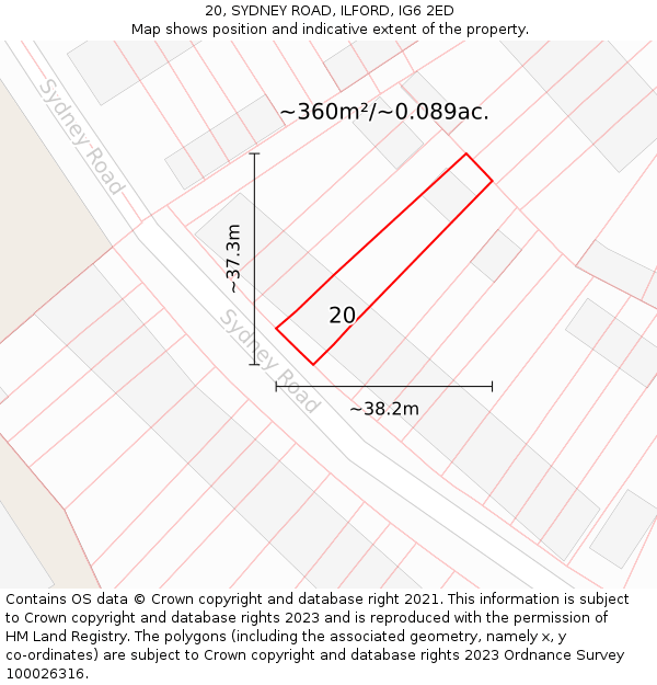 20, SYDNEY ROAD, ILFORD, IG6 2ED: Plot and title map