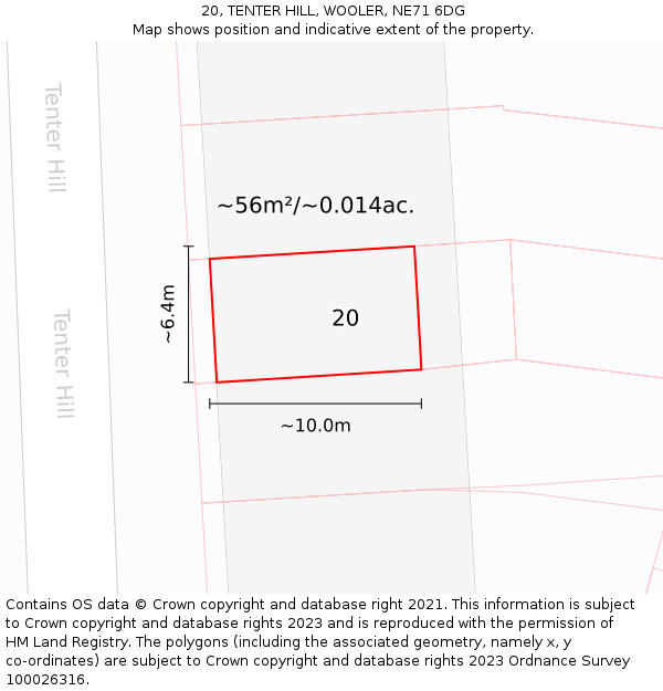 20, TENTER HILL, WOOLER, NE71 6DG: Plot and title map