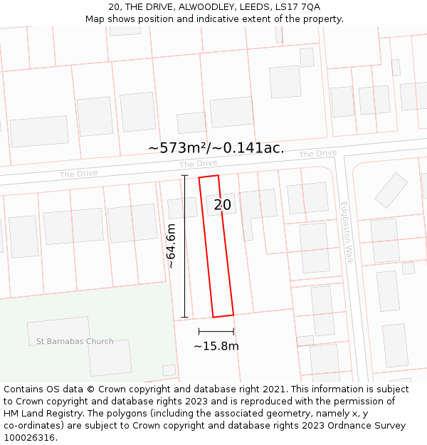 20, THE DRIVE, ALWOODLEY, LEEDS, LS17 7QA: Plot and title map