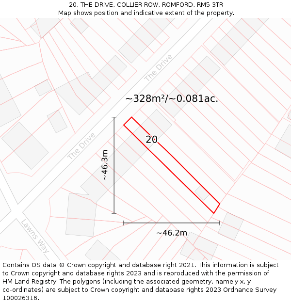 20, THE DRIVE, COLLIER ROW, ROMFORD, RM5 3TR: Plot and title map