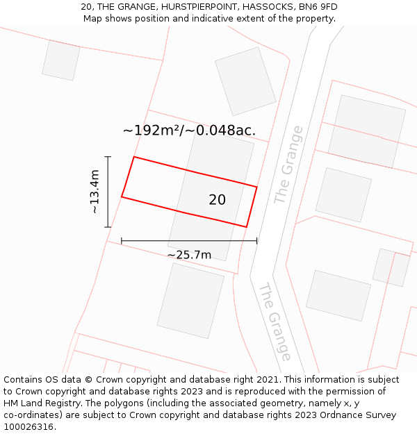 20, THE GRANGE, HURSTPIERPOINT, HASSOCKS, BN6 9FD: Plot and title map
