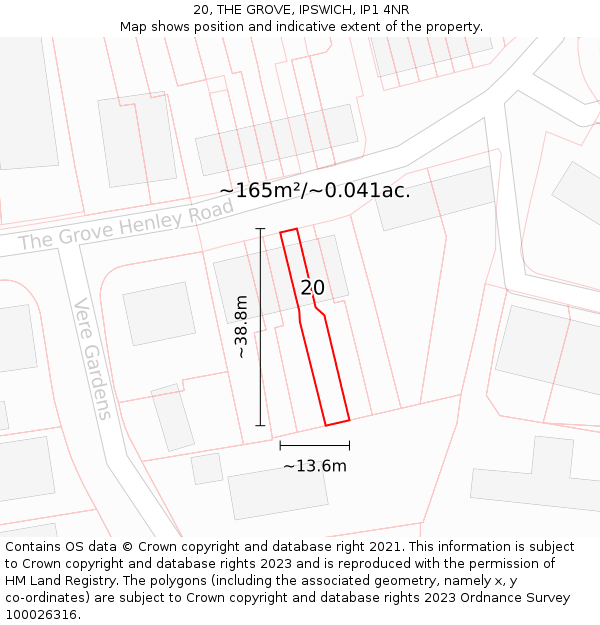 20, THE GROVE, IPSWICH, IP1 4NR: Plot and title map