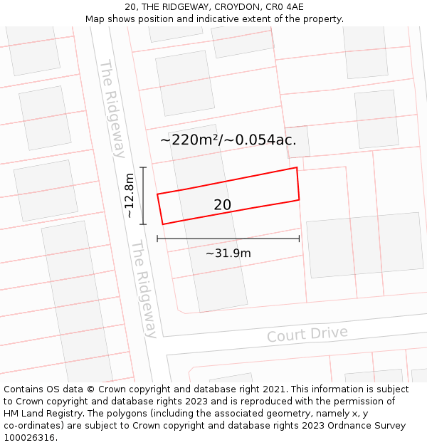 20, THE RIDGEWAY, CROYDON, CR0 4AE: Plot and title map