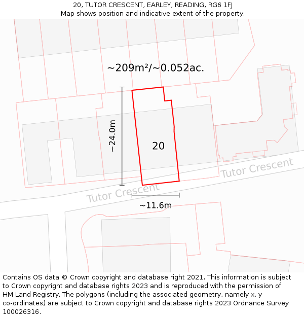 20, TUTOR CRESCENT, EARLEY, READING, RG6 1FJ: Plot and title map