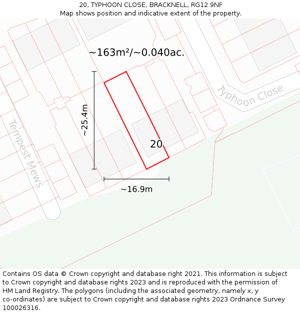 20, TYPHOON CLOSE, BRACKNELL, RG12 9NF: Plot and title map
