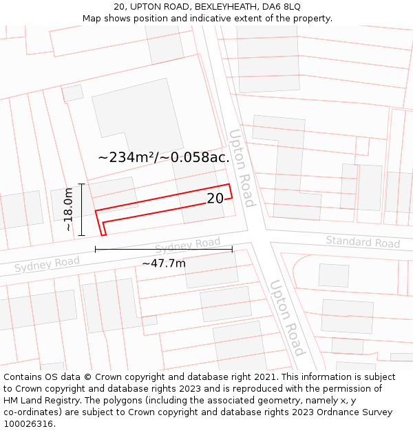 20, UPTON ROAD, BEXLEYHEATH, DA6 8LQ: Plot and title map