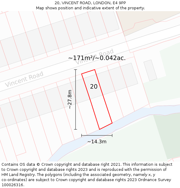 20, VINCENT ROAD, LONDON, E4 9PP: Plot and title map