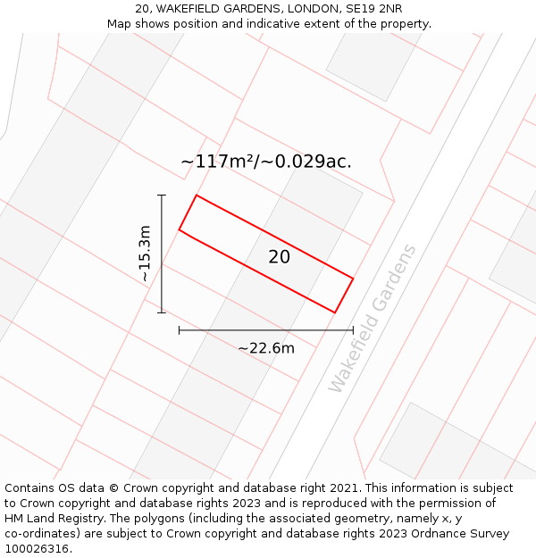 20, WAKEFIELD GARDENS, LONDON, SE19 2NR: Plot and title map
