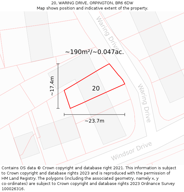 20, WARING DRIVE, ORPINGTON, BR6 6DW: Plot and title map
