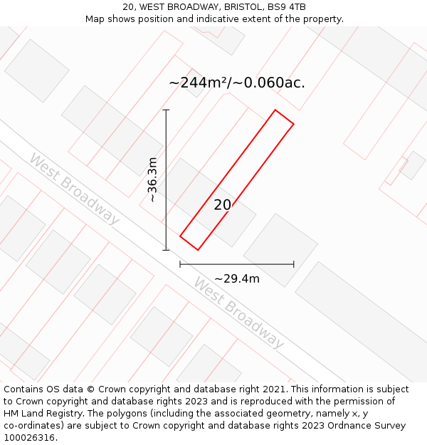 20, WEST BROADWAY, BRISTOL, BS9 4TB: Plot and title map