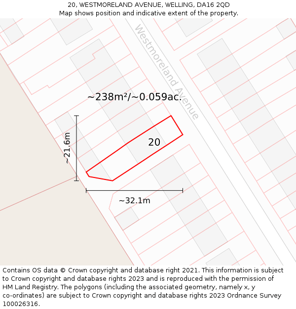 20, WESTMORELAND AVENUE, WELLING, DA16 2QD: Plot and title map