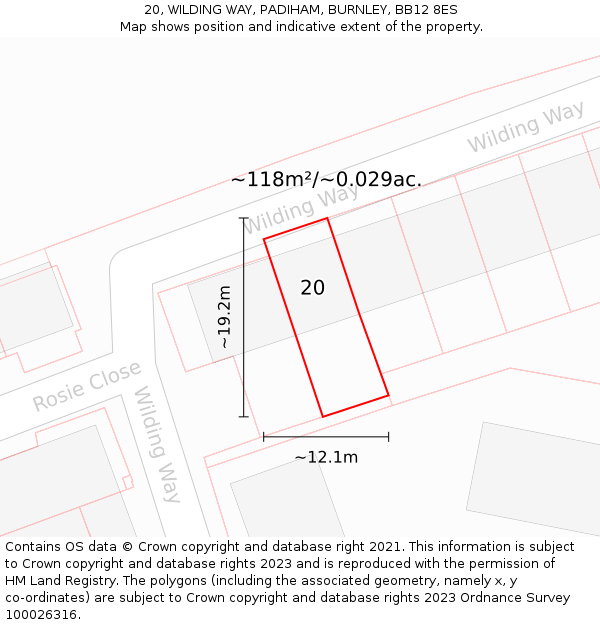 20, WILDING WAY, PADIHAM, BURNLEY, BB12 8ES: Plot and title map