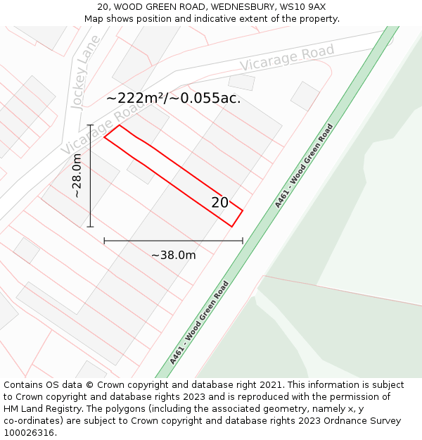 20, WOOD GREEN ROAD, WEDNESBURY, WS10 9AX: Plot and title map