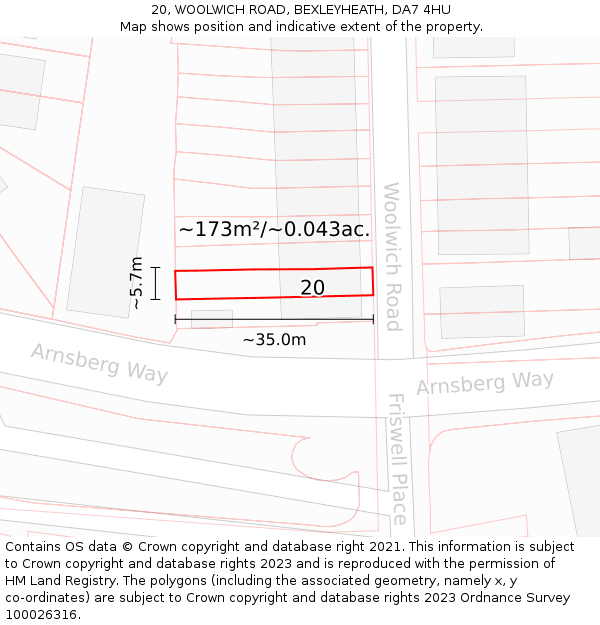 20, WOOLWICH ROAD, BEXLEYHEATH, DA7 4HU: Plot and title map