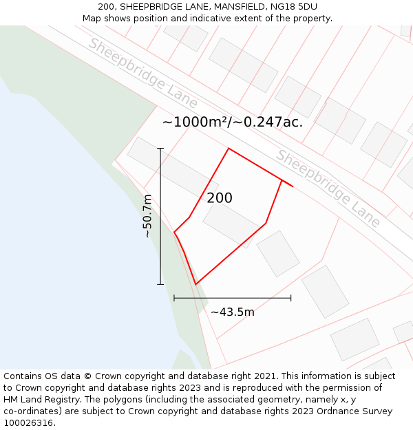 200, SHEEPBRIDGE LANE, MANSFIELD, NG18 5DU: Plot and title map