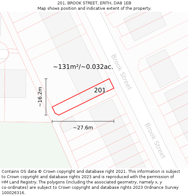 201, BROOK STREET, ERITH, DA8 1EB: Plot and title map