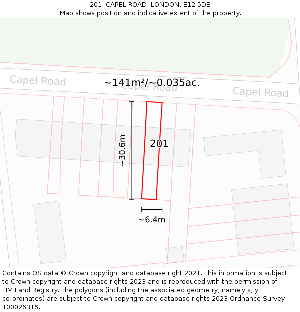 201, CAPEL ROAD, LONDON, E12 5DB: Plot and title map