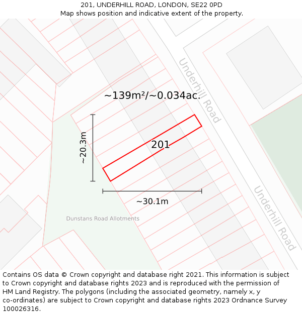 201, UNDERHILL ROAD, LONDON, SE22 0PD: Plot and title map