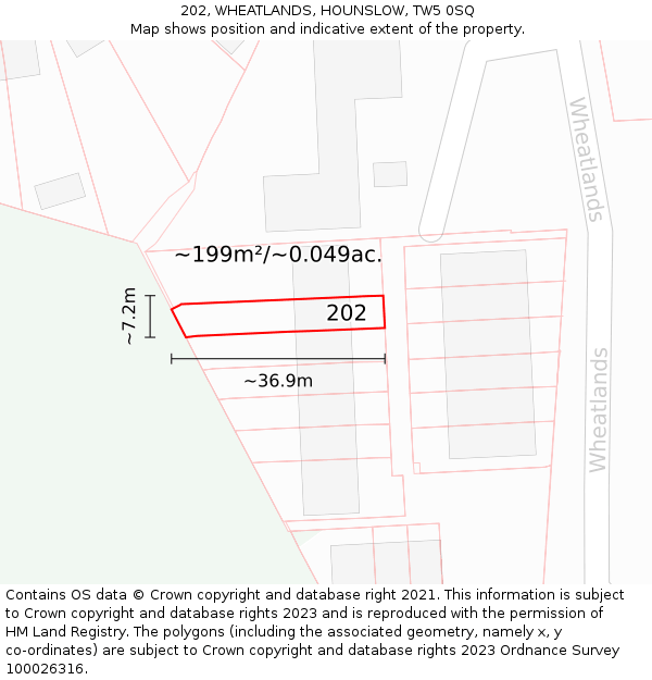 202, WHEATLANDS, HOUNSLOW, TW5 0SQ: Plot and title map