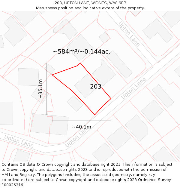203, UPTON LANE, WIDNES, WA8 9PB: Plot and title map