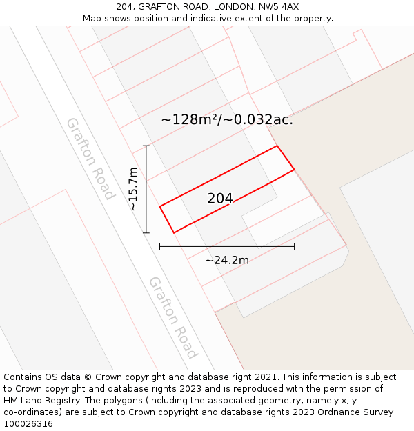 204, GRAFTON ROAD, LONDON, NW5 4AX: Plot and title map