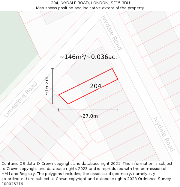 204, IVYDALE ROAD, LONDON, SE15 3BU: Plot and title map