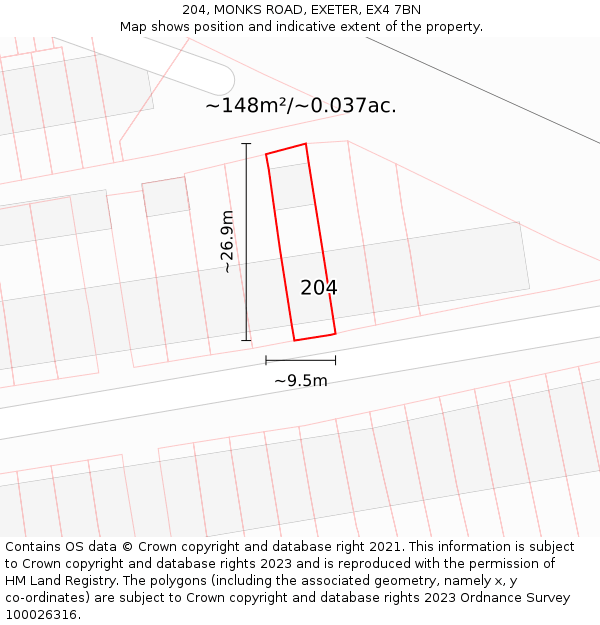 204, MONKS ROAD, EXETER, EX4 7BN: Plot and title map