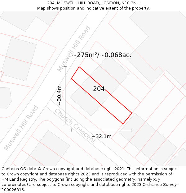 204, MUSWELL HILL ROAD, LONDON, N10 3NH: Plot and title map