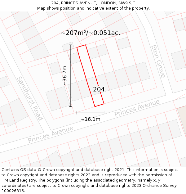 204, PRINCES AVENUE, LONDON, NW9 9JG: Plot and title map