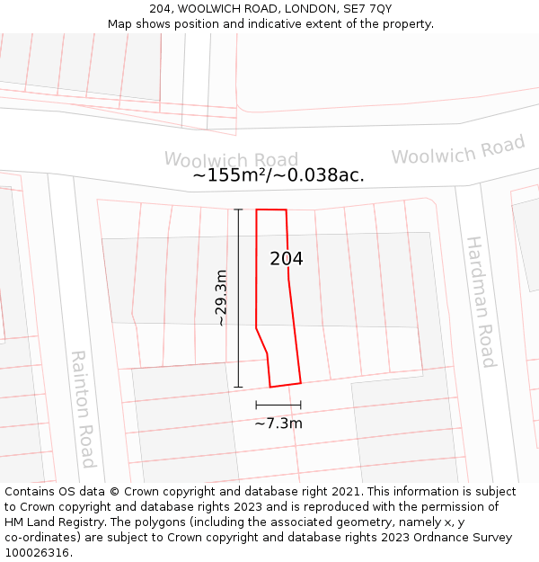204, WOOLWICH ROAD, LONDON, SE7 7QY: Plot and title map