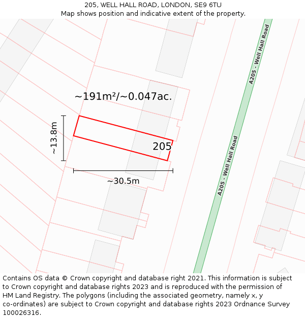 205, WELL HALL ROAD, LONDON, SE9 6TU: Plot and title map