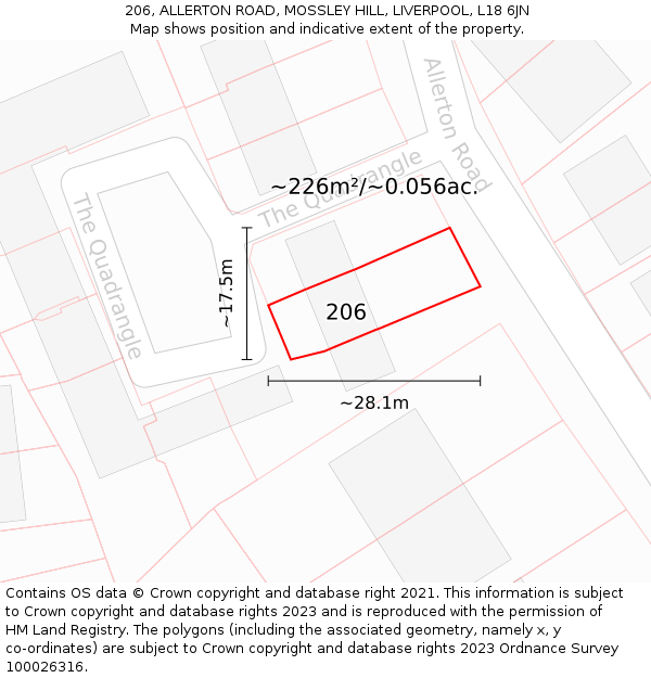206, ALLERTON ROAD, MOSSLEY HILL, LIVERPOOL, L18 6JN: Plot and title map