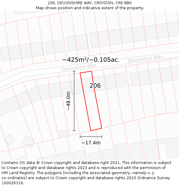 206, DEVONSHIRE WAY, CROYDON, CR0 8BX: Plot and title map