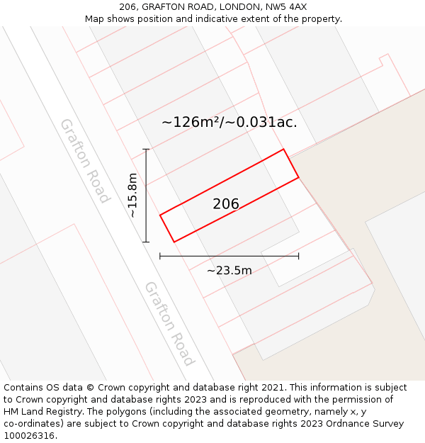 206, GRAFTON ROAD, LONDON, NW5 4AX: Plot and title map