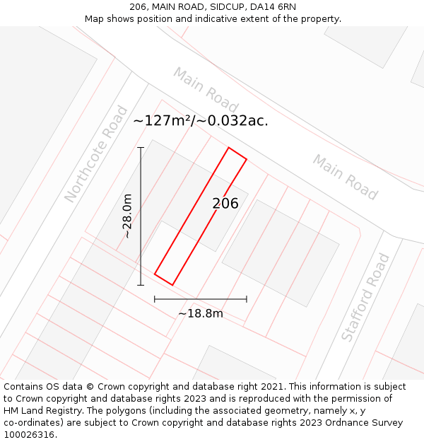206, MAIN ROAD, SIDCUP, DA14 6RN: Plot and title map