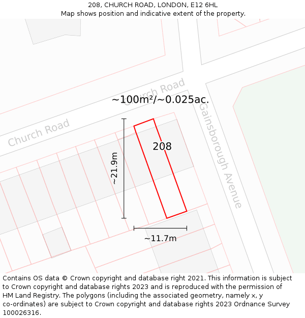 208, CHURCH ROAD, LONDON, E12 6HL: Plot and title map