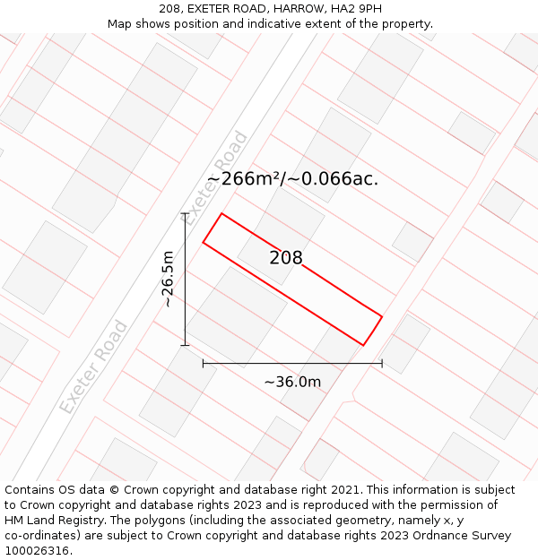 208, EXETER ROAD, HARROW, HA2 9PH: Plot and title map