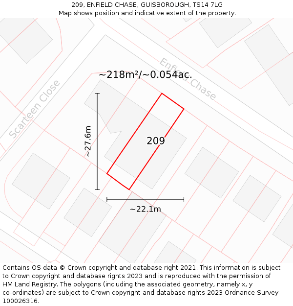 209, ENFIELD CHASE, GUISBOROUGH, TS14 7LG: Plot and title map
