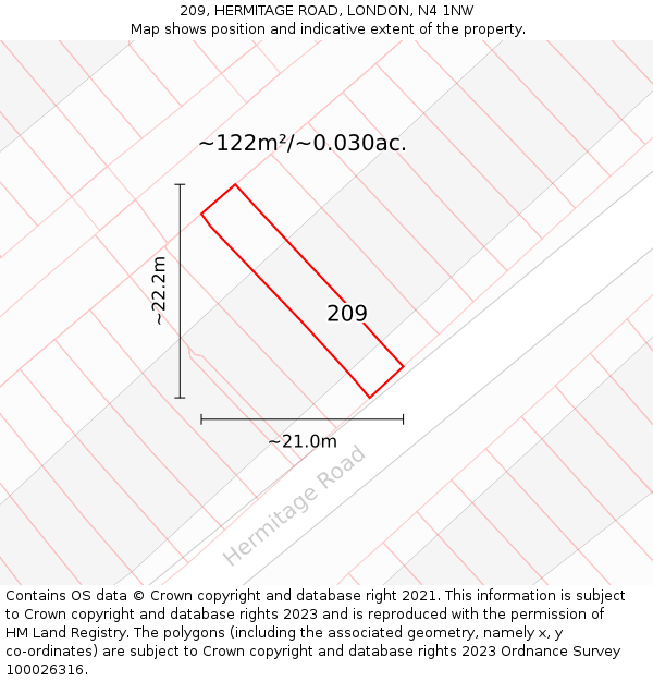 209, HERMITAGE ROAD, LONDON, N4 1NW: Plot and title map
