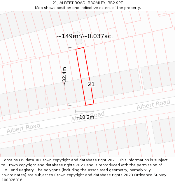 21, ALBERT ROAD, BROMLEY, BR2 9PT: Plot and title map