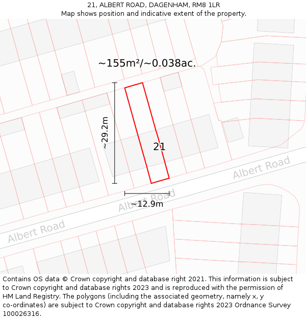 21, ALBERT ROAD, DAGENHAM, RM8 1LR: Plot and title map