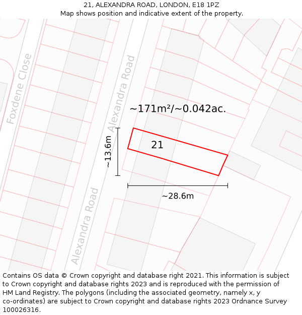 21, ALEXANDRA ROAD, LONDON, E18 1PZ: Plot and title map