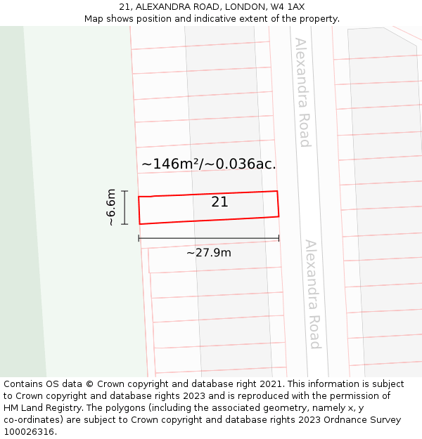 21, ALEXANDRA ROAD, LONDON, W4 1AX: Plot and title map