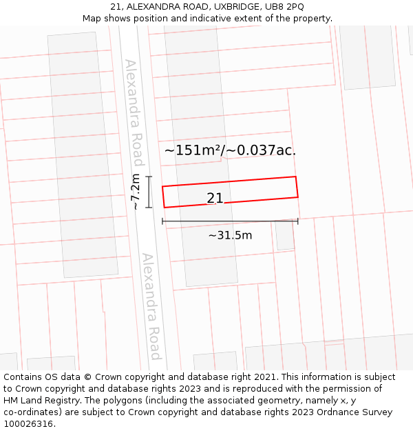 21, ALEXANDRA ROAD, UXBRIDGE, UB8 2PQ: Plot and title map