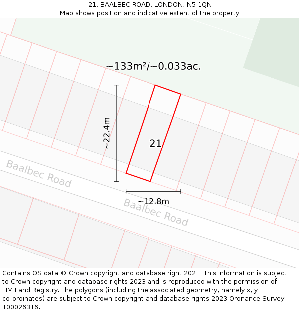 21, BAALBEC ROAD, LONDON, N5 1QN: Plot and title map