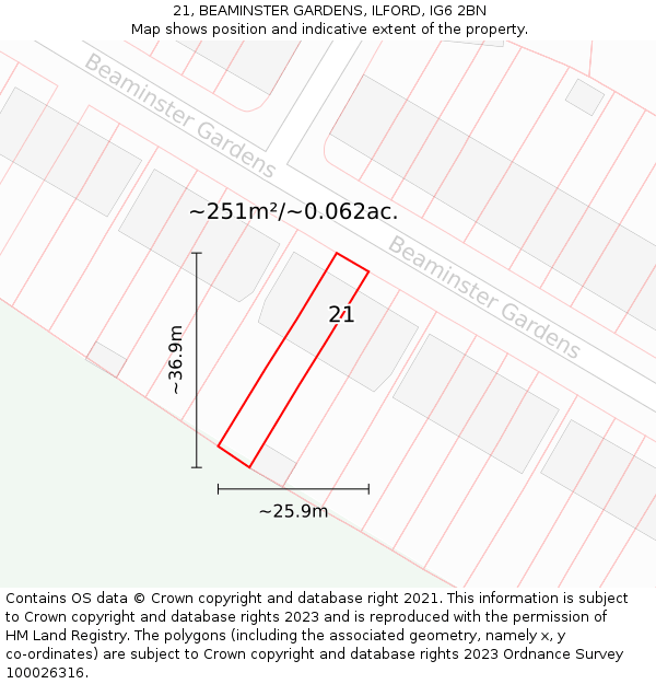 21, BEAMINSTER GARDENS, ILFORD, IG6 2BN: Plot and title map