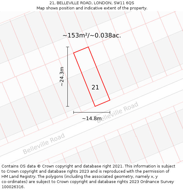 21, BELLEVILLE ROAD, LONDON, SW11 6QS: Plot and title map