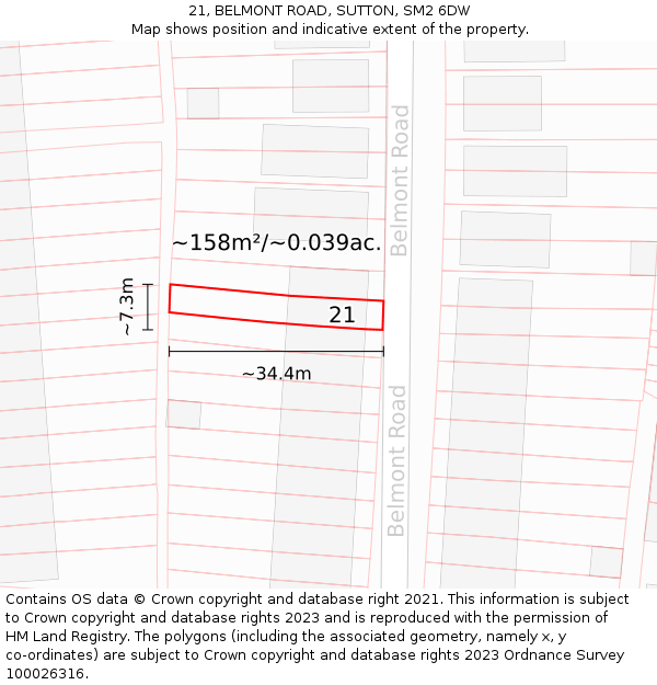 21, BELMONT ROAD, SUTTON, SM2 6DW: Plot and title map