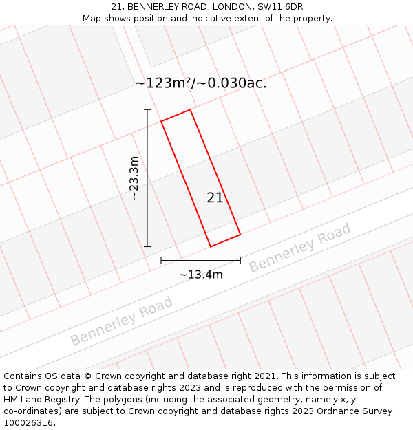 21, BENNERLEY ROAD, LONDON, SW11 6DR: Plot and title map